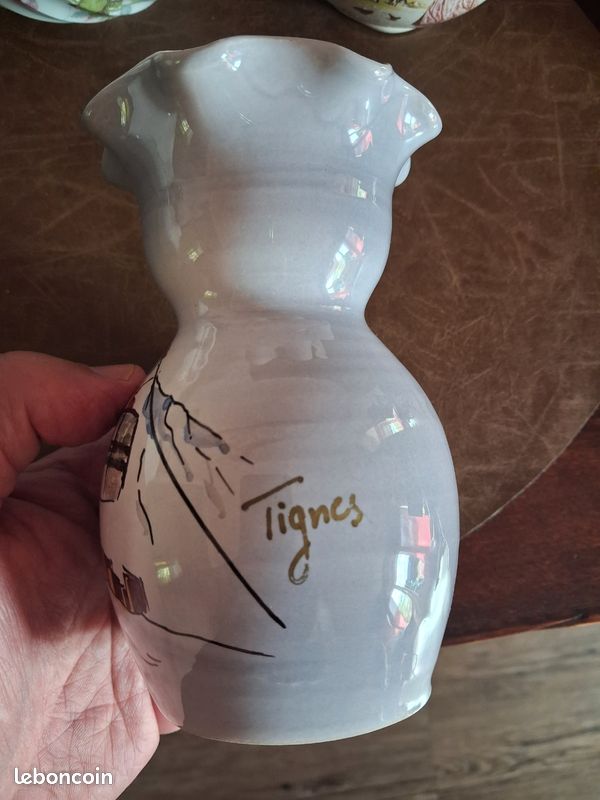 Vase vintage en céramique peint à la main – Déco Chalet / Montagne – Très bon état (image 4)