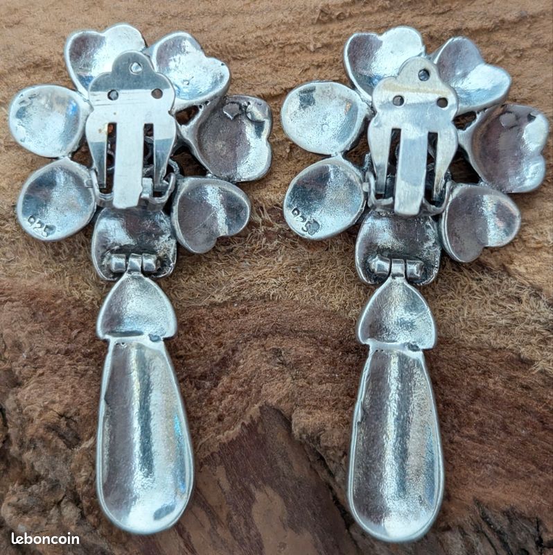 Boucle D'oreille Ancienne En Argent - Bijou Vintage Français, Magnifique, Occasion