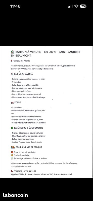 Maison 5 pièces 160 m² · à Saint-Laurent-en-Beaumont · 160 m² · 190 000 €