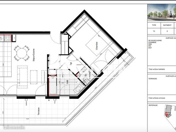 Appartement a louer - 2 pièce(s) - 55.4 m2 - Surfyn