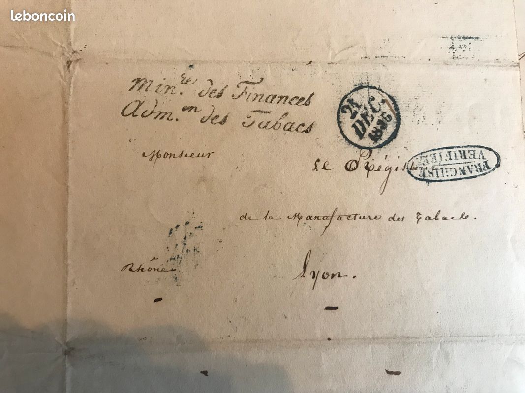 50 lettres administration des tabacs - manufacture tabac de Lyon 1813 à 1838 (image 8)