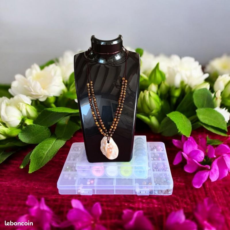Collier en Pierre Œil de Tigre et Pendentif Coquillage Naturel. Fait Main . Atelier Nature Claudia ✨ (image 8)