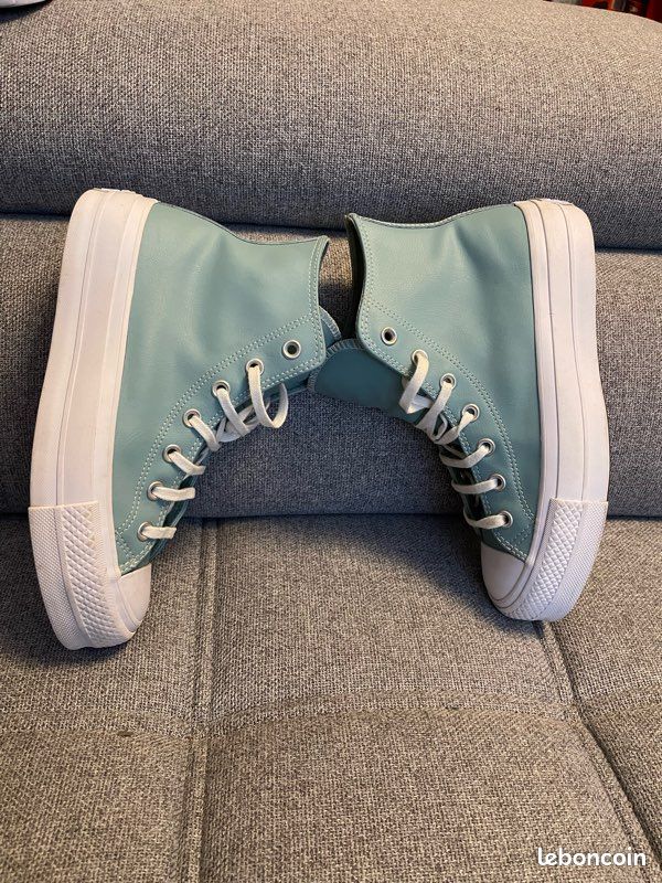 Converse plate-forme cuir véritable bleu turquoise 39 Chaussures