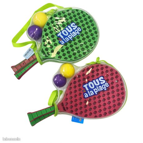 Set De Tennis De Plage – 2 Raquettes 50cm, 2 Balles Mousse Et Housse De Transport, Couleur Aléatoire