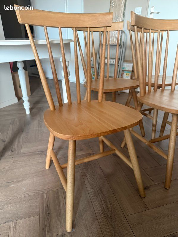 Lot 4 chaises à barreaux de salle à manger en hévéa massif (image 2)