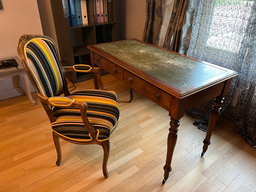 Ensemble fin 19ème bureau style Louis XV et fauteuil style Louis XVI (image 1)