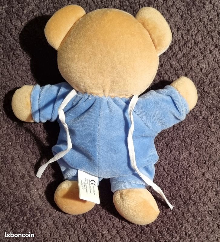 BAISSE DE PRIX Doudou ourson bleu NEUF (CADEAU NOËL bébé Peluche toute douce de 22cm)/ DMC /Bavoir brodé maison (image 5)