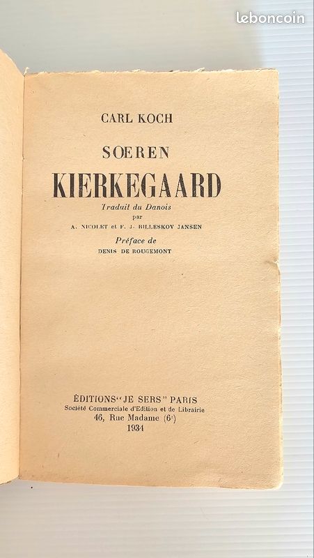 1934- Kierkegaard- Unique exemplaire sur ce site- (image 2)