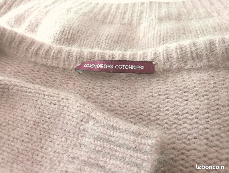 Pull en maille Angora & cachemire & laine couleur beige & rose - Taille M (image 5)