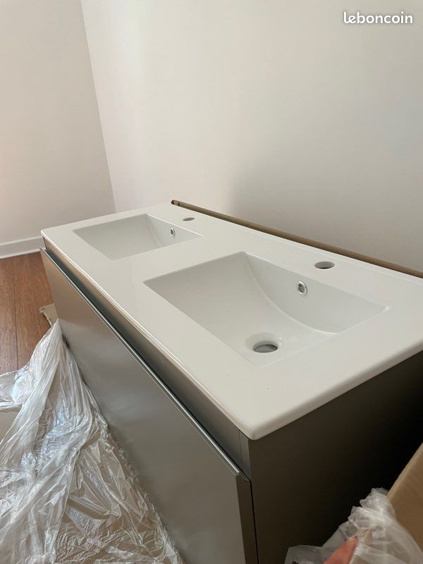 Plan vasque céramique Blanc pour meuble SDB 120 cm (image 7)