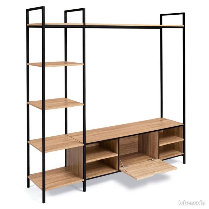 Meuble Tv Console Etagere 170cm Salon Bois Hetre (image 3)
