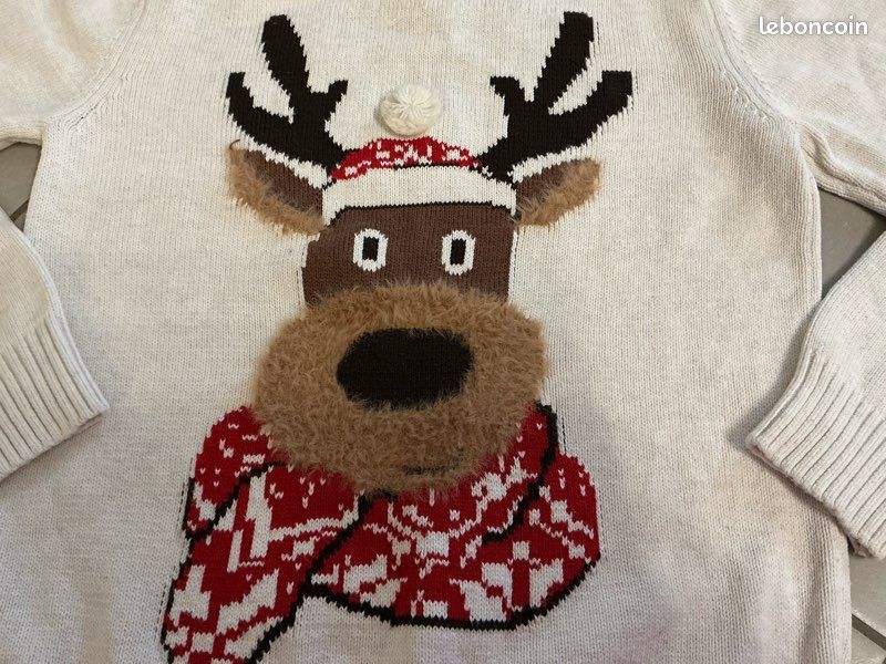 Pull beige H&M 8-10 ans cerf écharpe bonnet hiver Noël CAO74 (image 16)