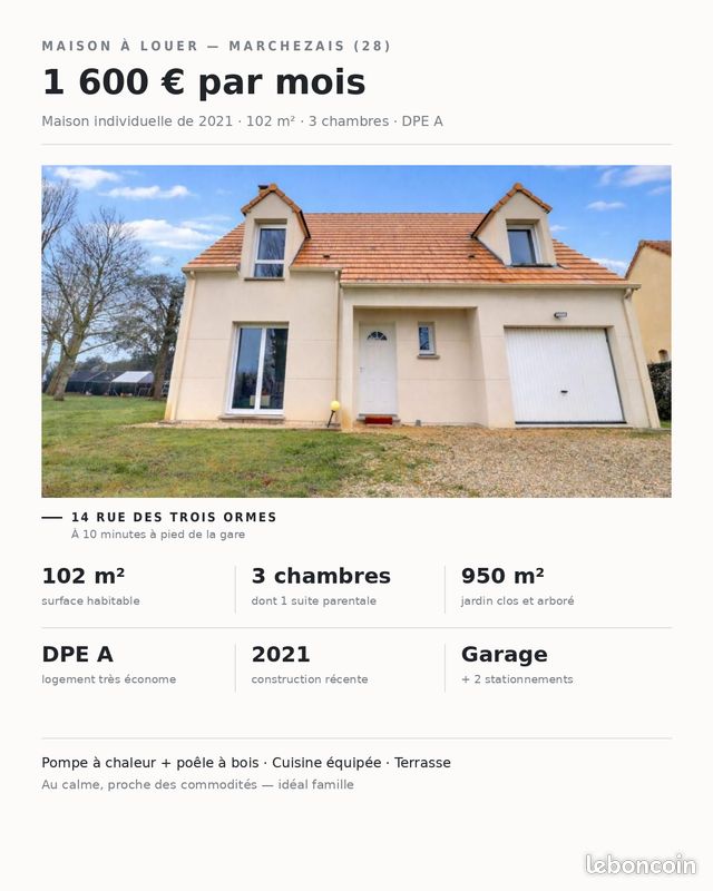 Maison 5 pièces 103 m² · à Marchezais · 103 m² · 1 600 €