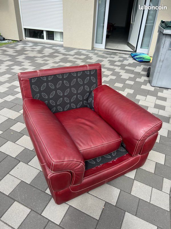 Canapé + fauteuil en cuir rouge Bartley & Bartley (image 4)