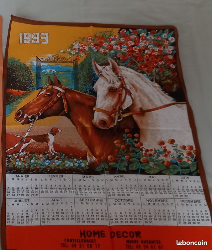Torchon calendrier vintage neuf de 1993 (image 1)