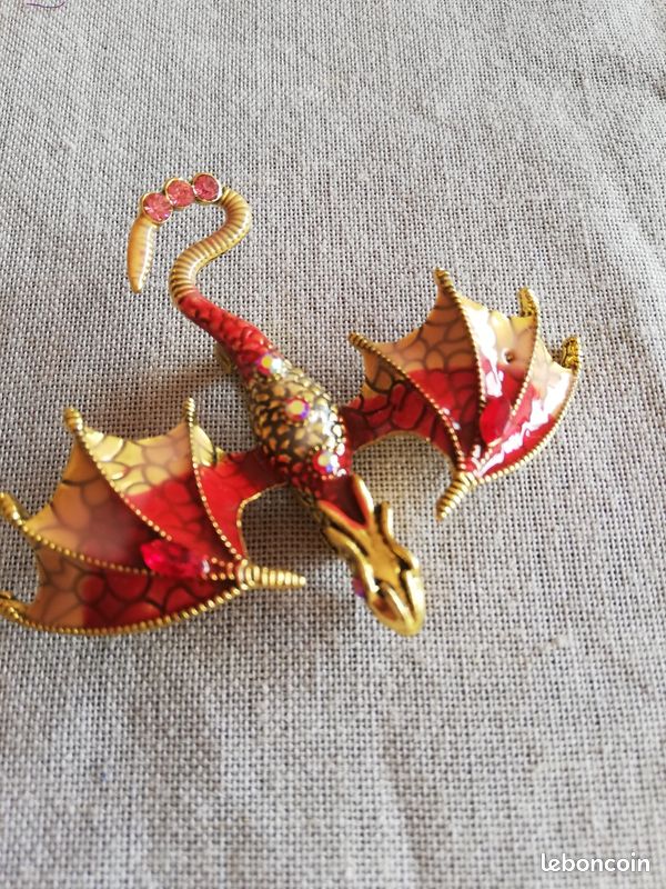 Broche Ancienne Dragon Des Mers En Argent Testé - Diamètre 4.9 Cm, Poids 14.65 G