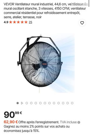 VEVOR Ventilateur à Tambour Industriel 0,6 m Haute Vitesse Utilisation Commerciale, 3 Vitesses Réglables, Débit d'Air 8700 CFM, Inclinaison Réglable à 360°, pour Entrepôt, Atelier, Usine, Sous-sol