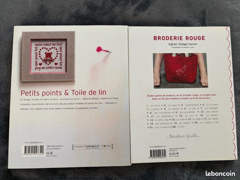 Ouvrages points et toile de lin + rouge. Broderie (image 2)