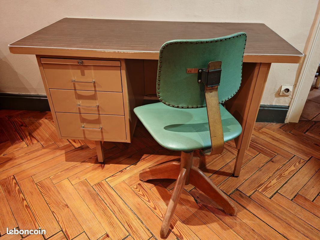 Ensemble vintage bureau métal starfor chaise gavillet (image 1)