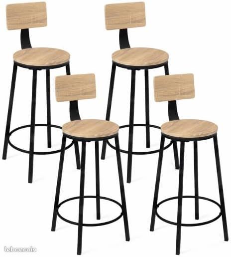 Lot de 4 Tabourets de Bar avec Dossier Design Industriel Bois et Noir (image 1)