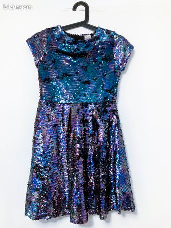 Robe fille Zara collection enfant paillettes/strass vert/mauve 12/12