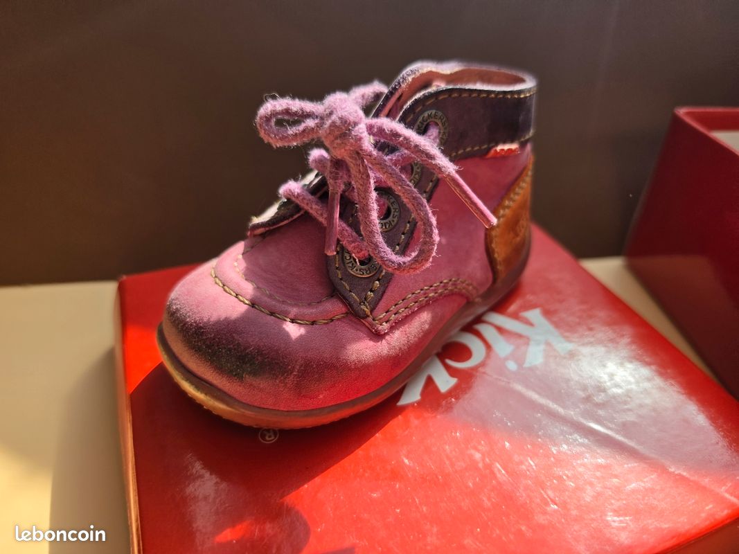 Chaussures bébé Kickers fille en cuir rose maintient Pointure 20 pied (image 2)