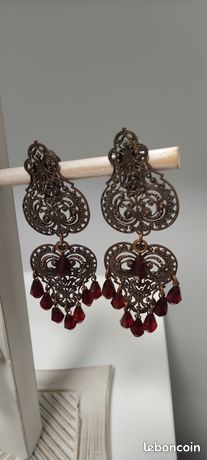 Boucles D'oreilles Clips En Métal Avec Verre - Marque Maison Gavilane - Occasion - Bijou Fantaisie