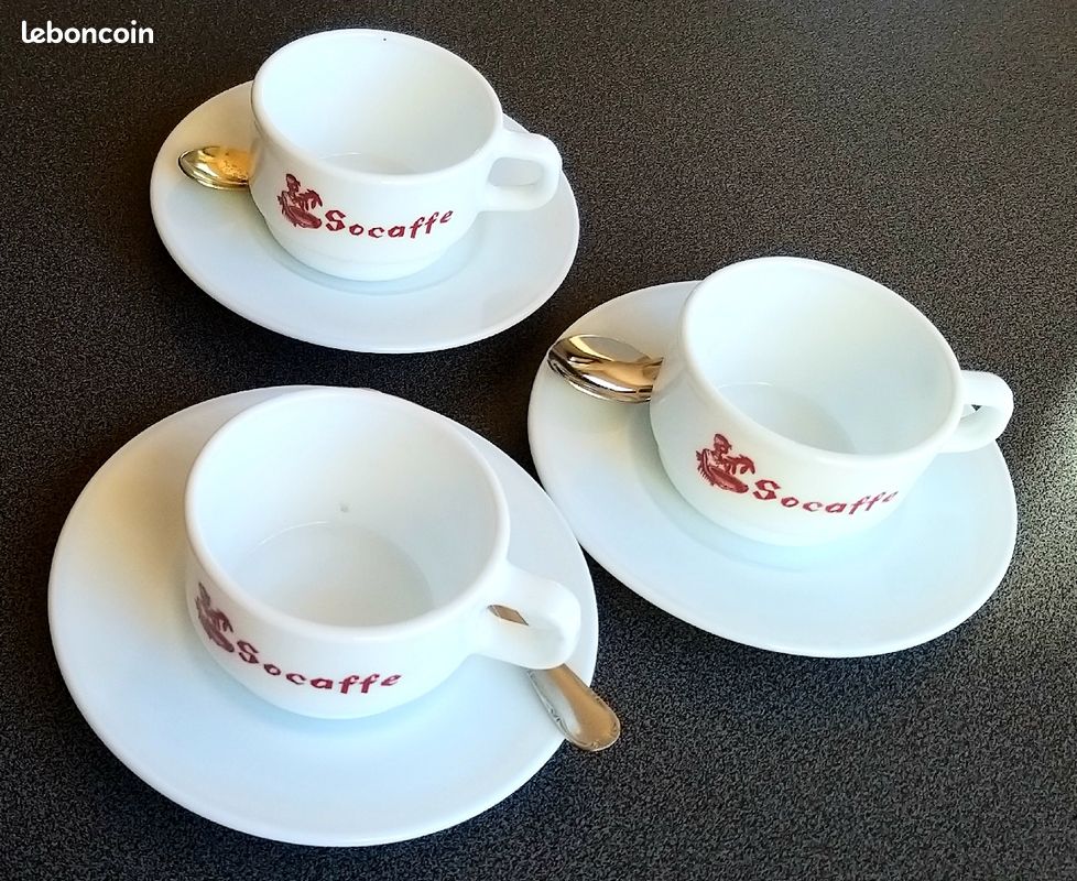 Lot de 19 tasses à café bistrot empilable vintage 1990 arcopal blanc socaffe (image 1)