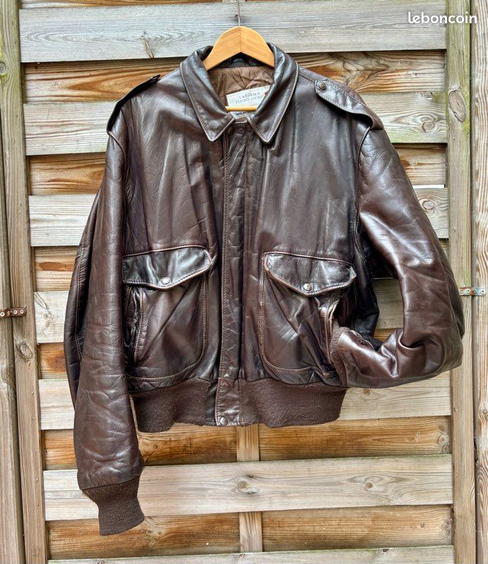 Blouson Aviateur Vintage SCHOTT IS-674-MS Des Années 70 - Cuir Marron Fourré - Taille M
