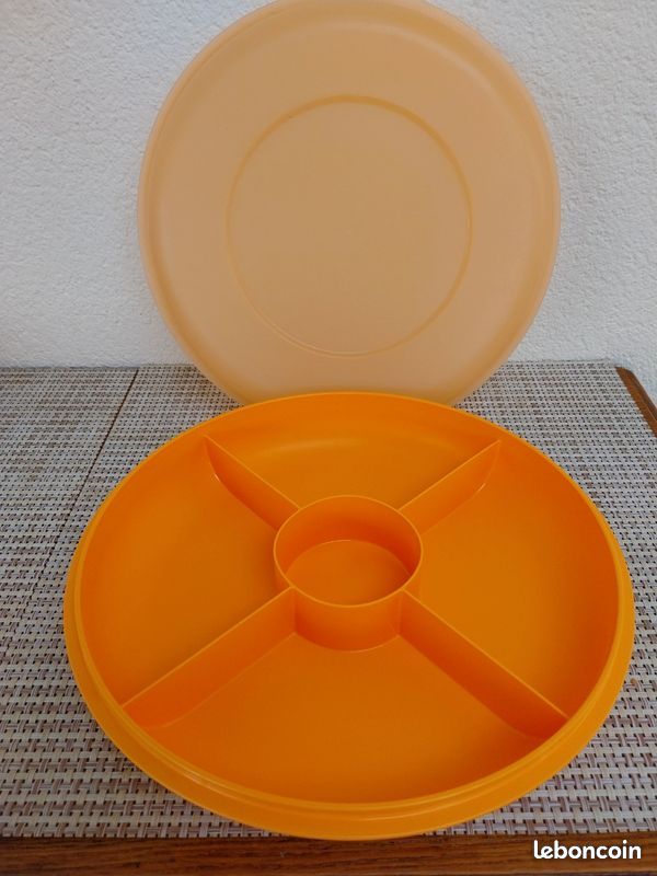 Ancien Plat De Service Rond 2 Compartiments Coupelle Apéritif