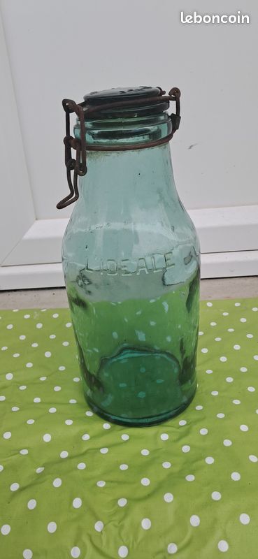 Bocal Ancien En Verre Vert L'IDEALE 1 Litre - Style Campagne - Idéal Pour Cuisine Et Déco