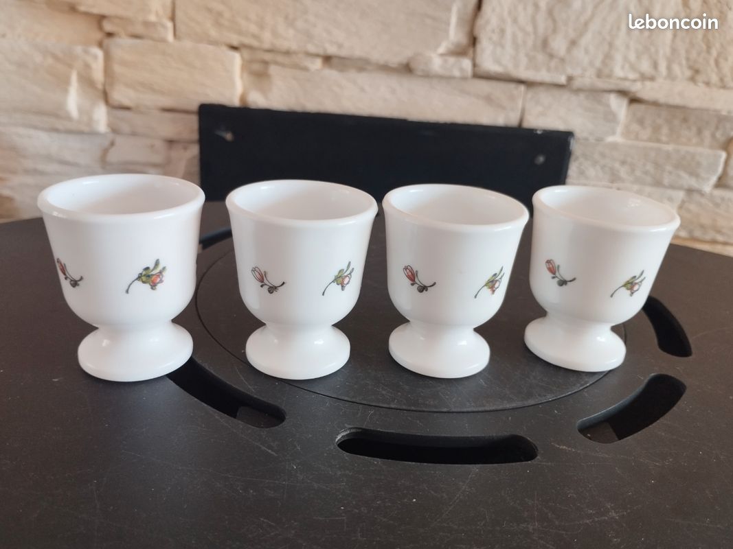 Lot De 4 Coquetiers Lotus Arcopal - Verre Vintage - Fabriqués En France - Occasion