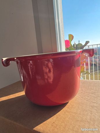 Caquelon Le Creuset Vintage Fonte - Modèle Enzo Mari - Cerise - 20 Cm