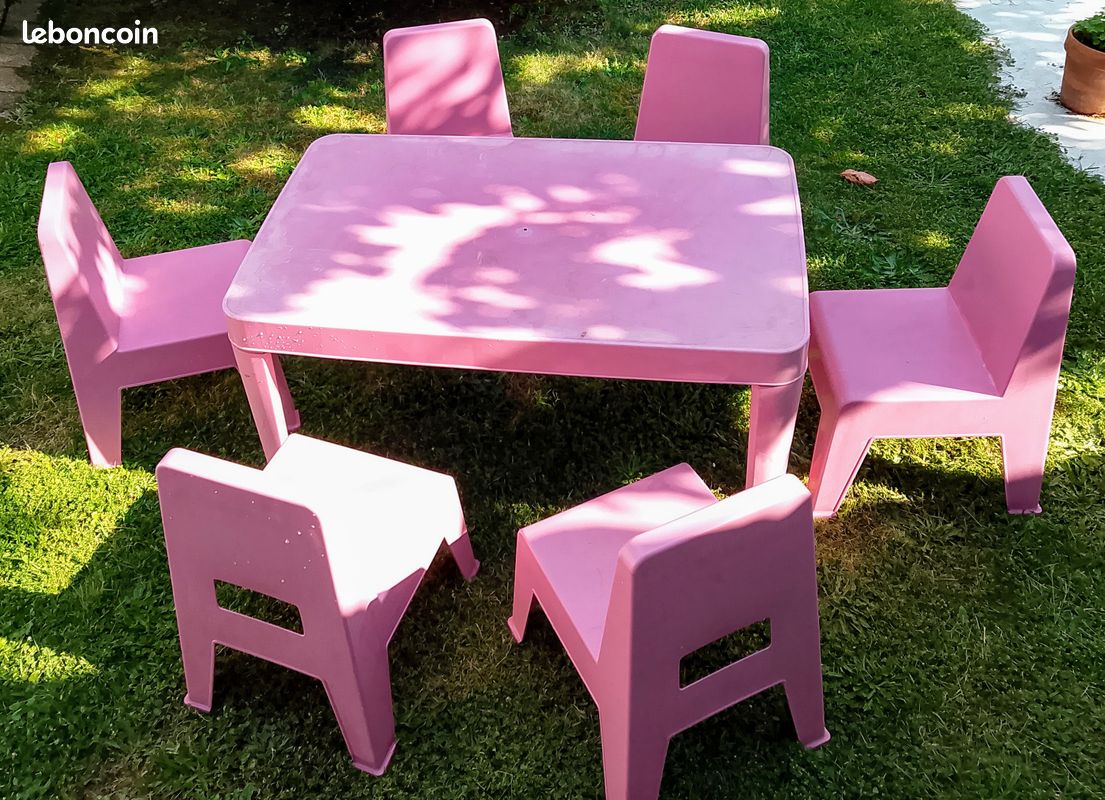 Salon de Jardin Enfants : 1 Table Démontable + 6 Chaises Empilables (image 1)