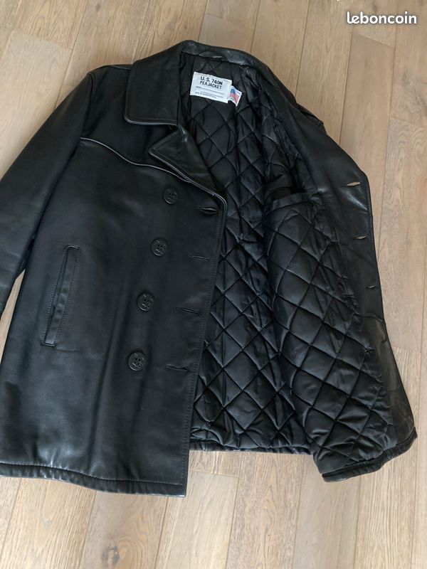 Schott Navy caban cuir (XL) Vêtements