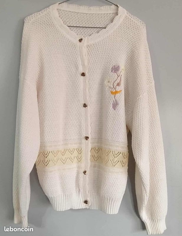 Gilet Philippe Le Bac - Maille Ajourée - Taille M - Comme Neuf - Coton Et Ramie
