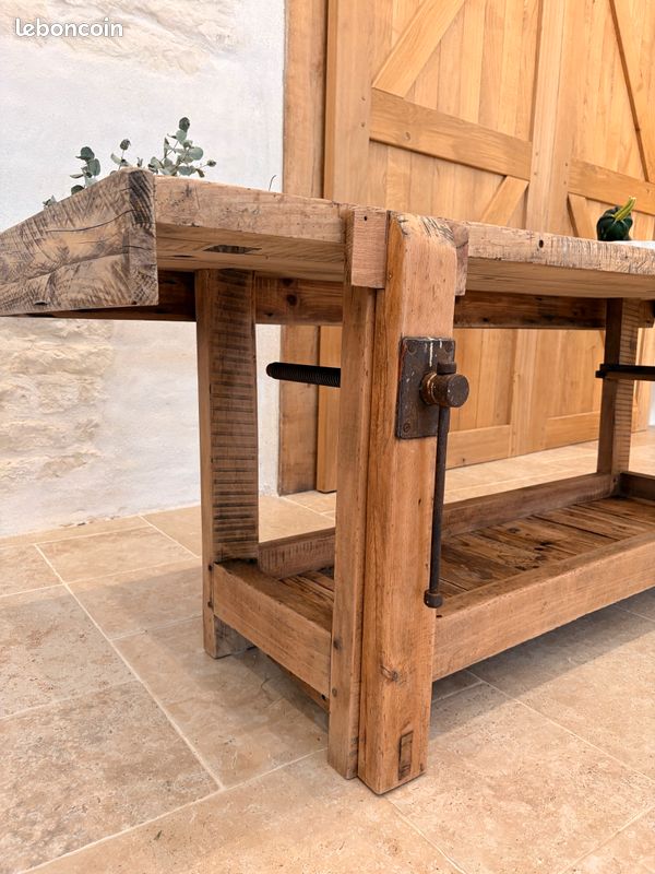 Établi de menuisier en bois massif restauré (image 5)