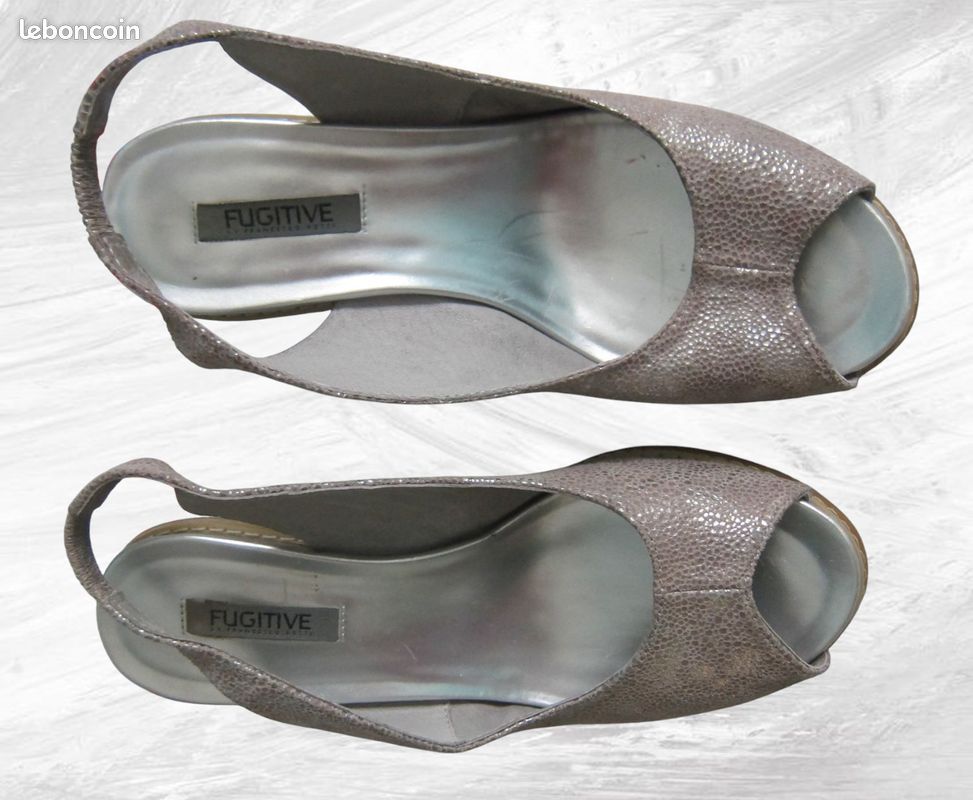 Espadrilles compensées cuir nacré gris 37 Fugitive (image 2)