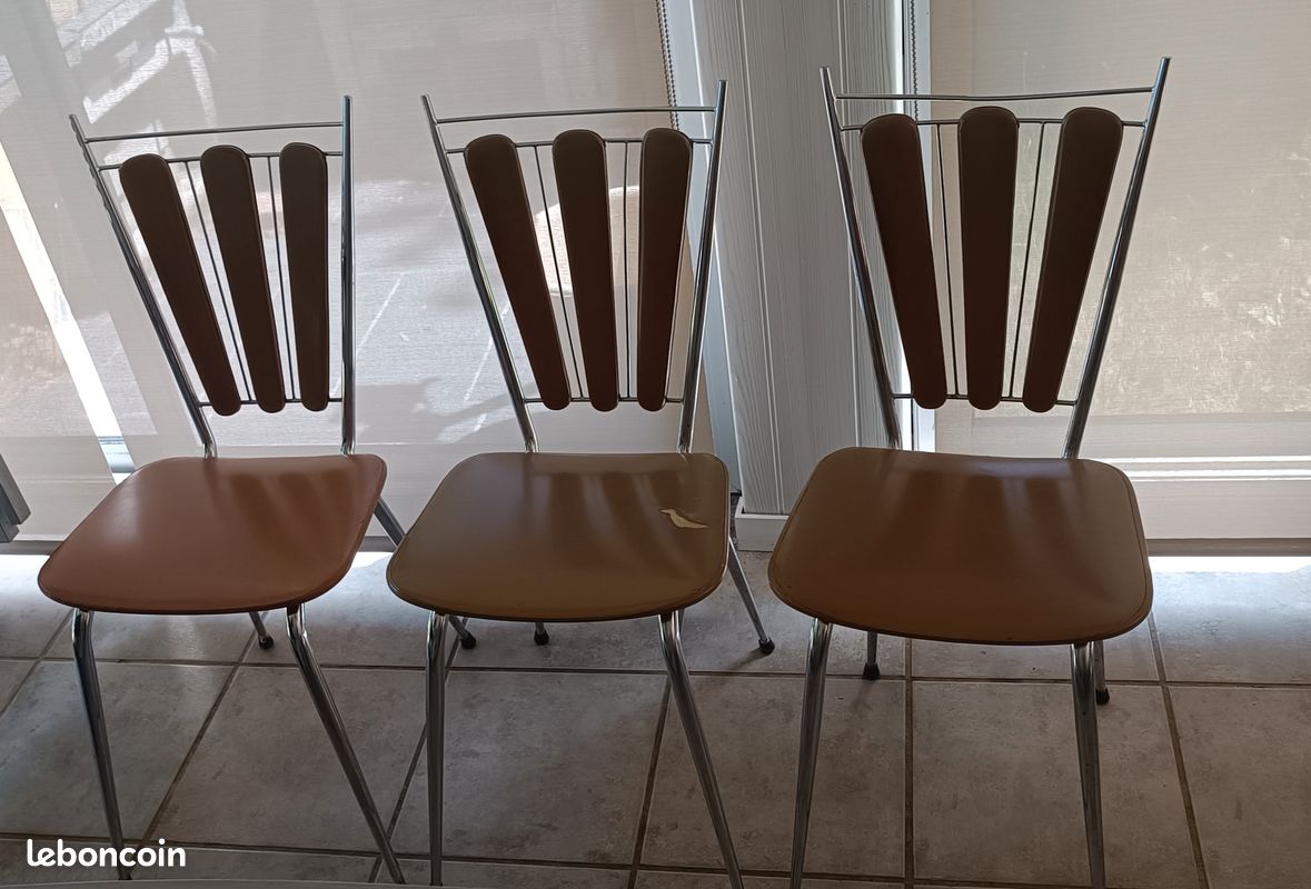 Lot de 3 chaises vintage rétro style Formica / Bistrot – Années 60/70 (image 1)