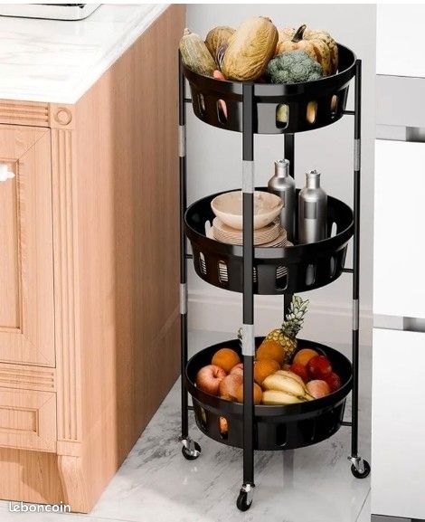 Étagère De Rangement Pliable Pour Cuisine Avec Roulettes Universelles, 3 Niveaux, Grande Capacité, Panier à Légumes Coulissant En Douceur, Construction Robuste, Aucune Installation, Noir - Bricolage