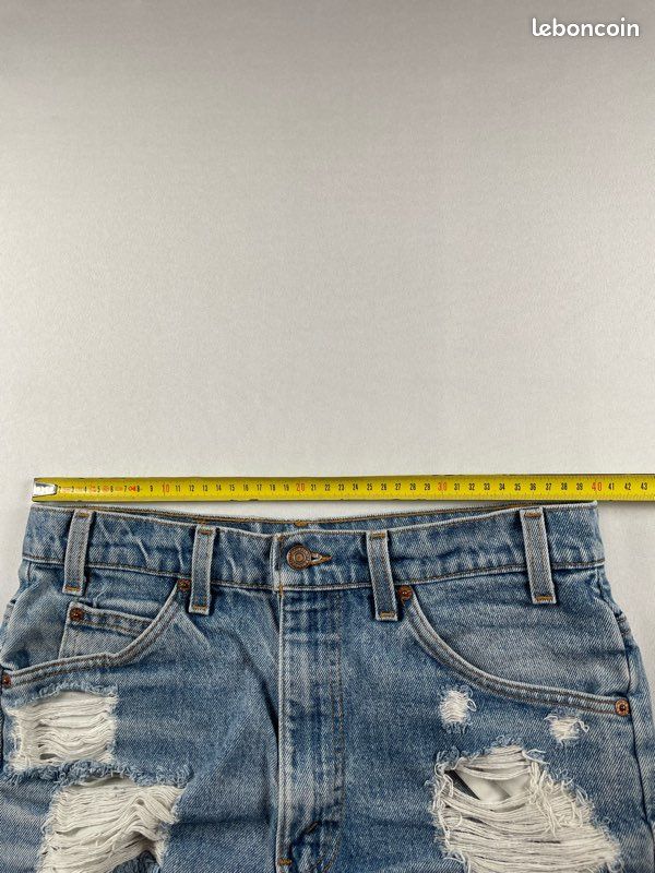 Mini short Levis 517 vintage made in USA orange tab bleu clair 100% coton usine 575 Géorgie taille 40 femme (image 8)