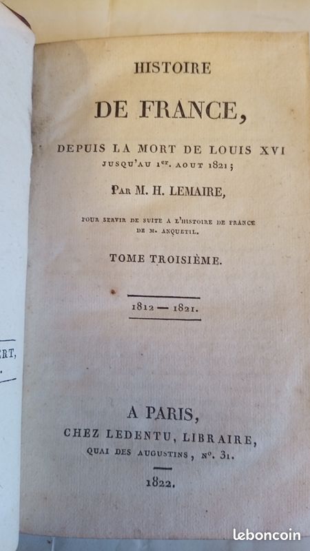 M.H Lemaire - Histoire de France - tome 2&3 - 1822 Ledentu (image 2)
