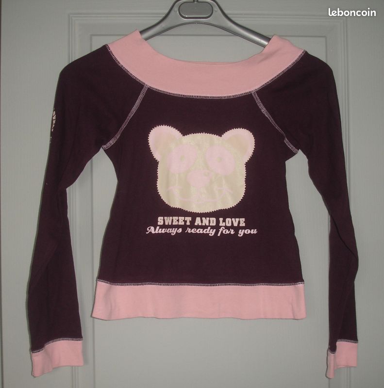 Sweat femme bordeaux rose ourson neuf t M jennyfer (image 1)