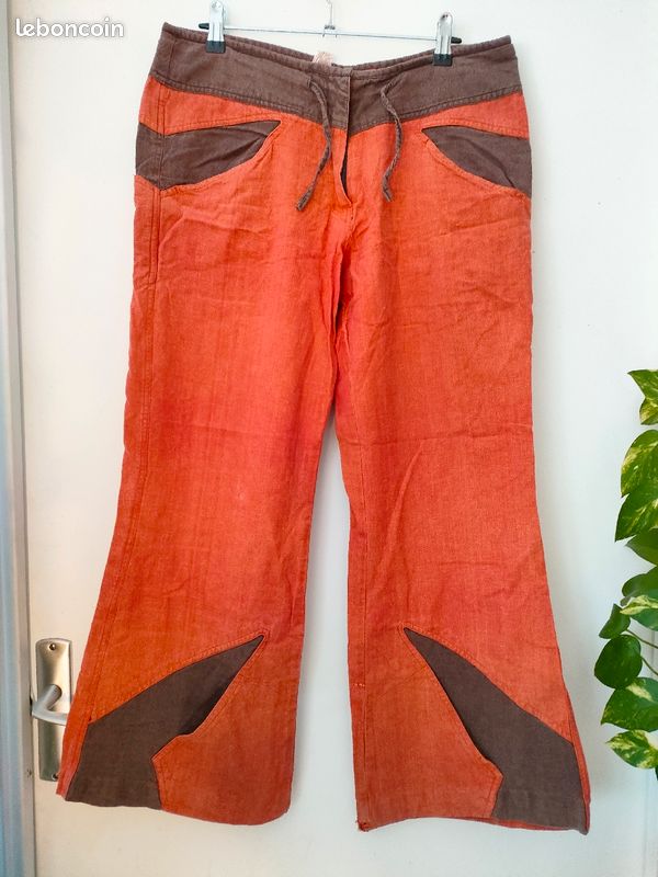 Pantalon orange coton taille L (image 1)