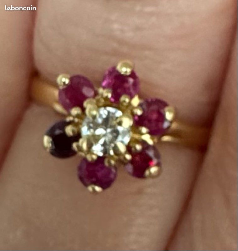 bague réglable couleur or cristaux rouge rubis diamant bijou vintage