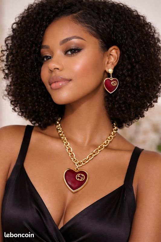 Parure De Bijoux Cœur Argentée – Collier + Boucles D'oreilles – Mode Vintage