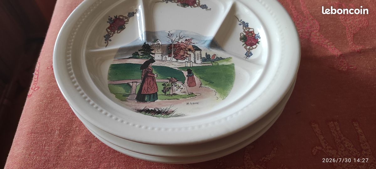 A l'unité: Assiettes ALSACIENNES anciennes à FONDUE, RACLETTE (ou crudités) "Atelier d'Art de Lorraine SARREGUEMINES-France" / NANOU68 (image 6)