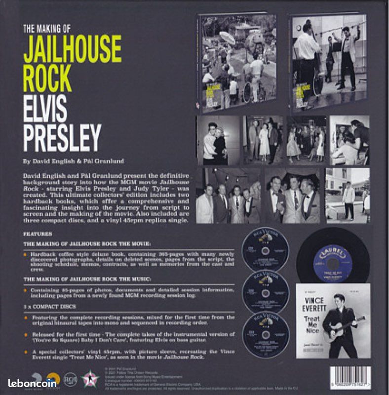 Elvis Presley The Making Of Jailhouse Rock Radio Recorders Studio-Mgm Soundstage Hollywood Avril Mai Juillet 1957 Box 2 livres couverture rigide 365 Pg-85 Pg 3 Cd Soundboard Vinyl 45 Tours Scellé Rare (image 2)