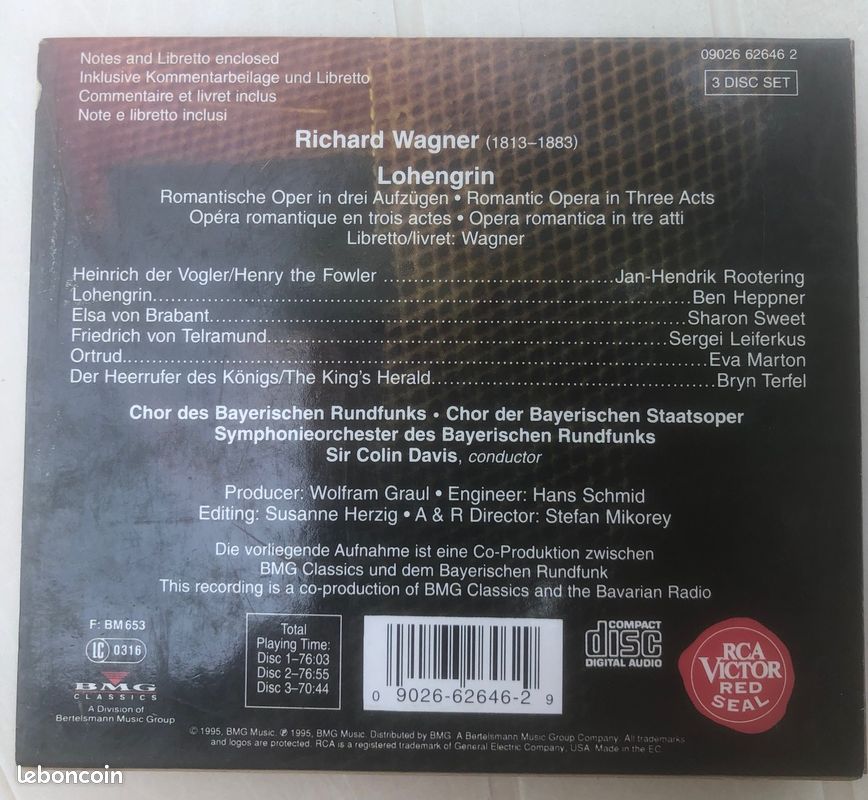 Wagner – Lohengrin, Heppner, Sir Colin Davis, EC RCA Victor Red Seal – 09026-62646-2 Wagner – Lohengrin, Heppner, Sir Colin Davis, EC RCA Victor Red Seal – 09026-62646-2