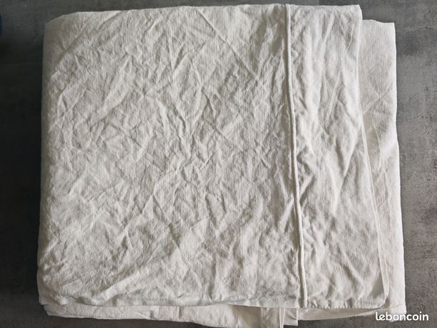 Drap Ancien En Métis Blanc - 220x260 Cm - Bon état